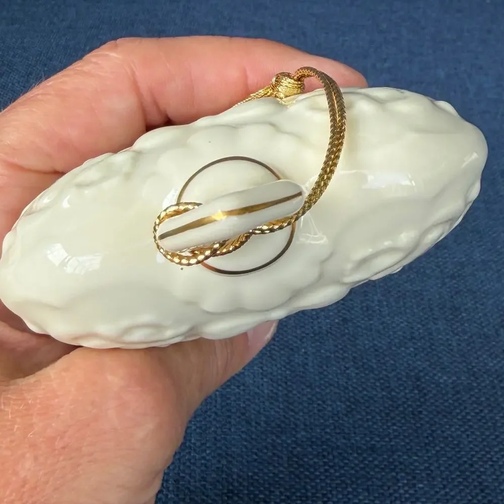 Lenox 1997 Annual Christmas Ornament Porcelain Heart Embossed Gold Tassel Puffy